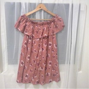 Pink Floral Print Off-the-Shoulder Dress